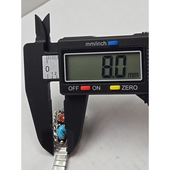 Native American Navajo Sterling Turquoise Coral Watch Tips With Expansion Band - Picture 10 of 11